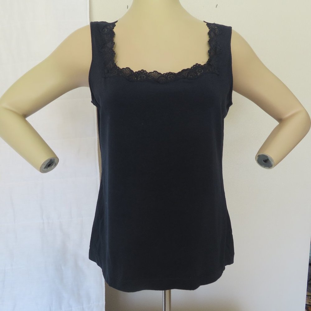 TALBOTS Lace Neckline Navy Blue Tank Top